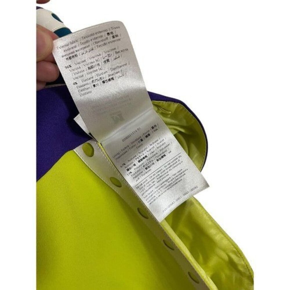 M Missoni Mini Skater Dress Neon Yellow Purple Leather Trim 36 IT 2 US NWT - Picture 11 of 12